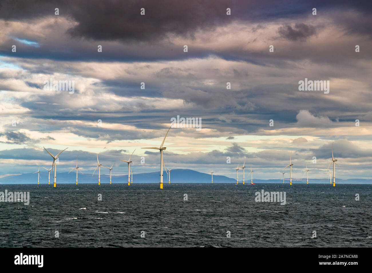 Offshore Windfarm near Isle of Man, United Kingdom Stock Photo