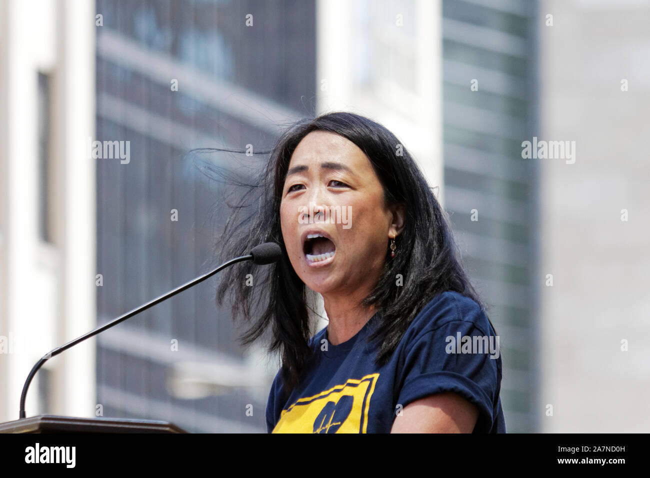 Philadelphia, PA, USA - July 15, 2019: City Councilwoman, Helen Gym joins a rally to stop the impending closure of Hahnemann University Hospital. Stock Photo