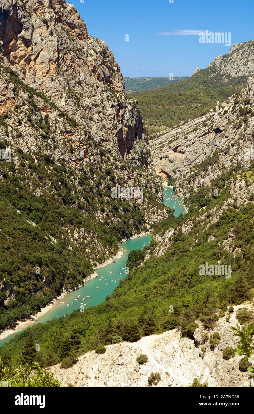 Grand Canyon Verdon with canoes and paddle boats as seen from Route des