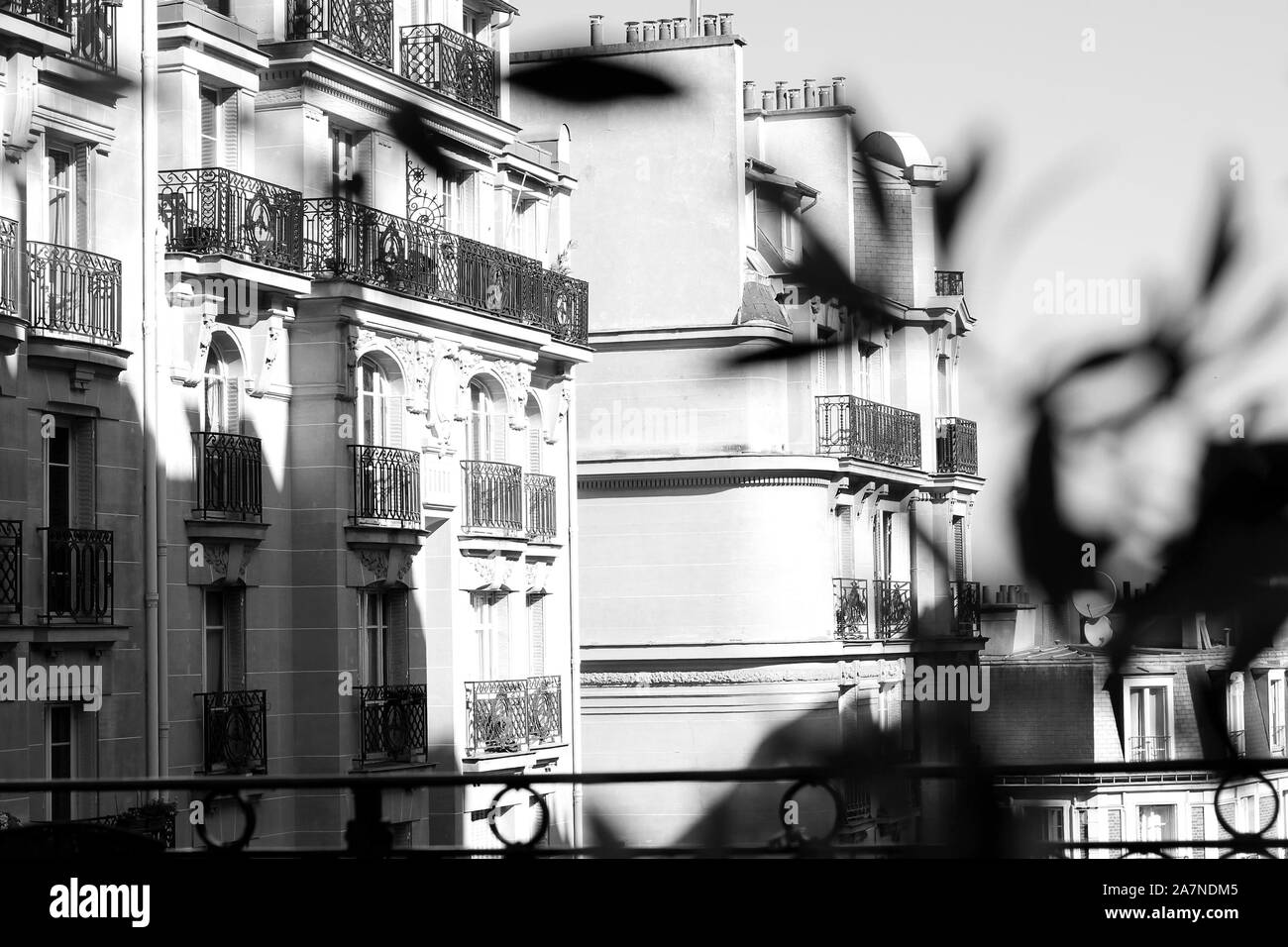 Classic French Building View. Parisian Architecture. Apartments in Montmartre, Paris, France. Stock Photo
