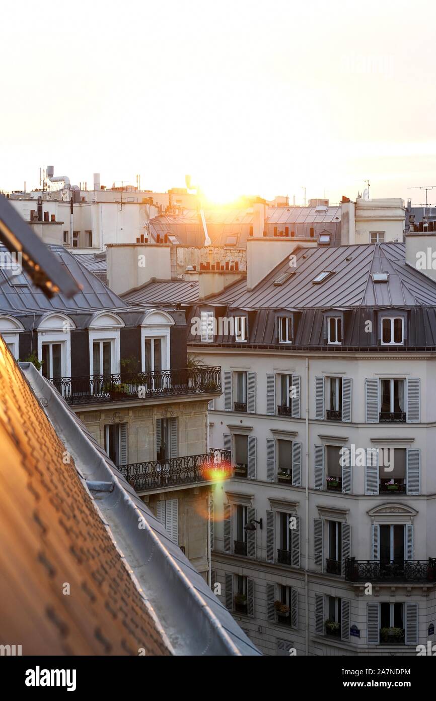 Sunset in Paris. Iconic Parisian Buildings Rooftop View in Rays of the ...