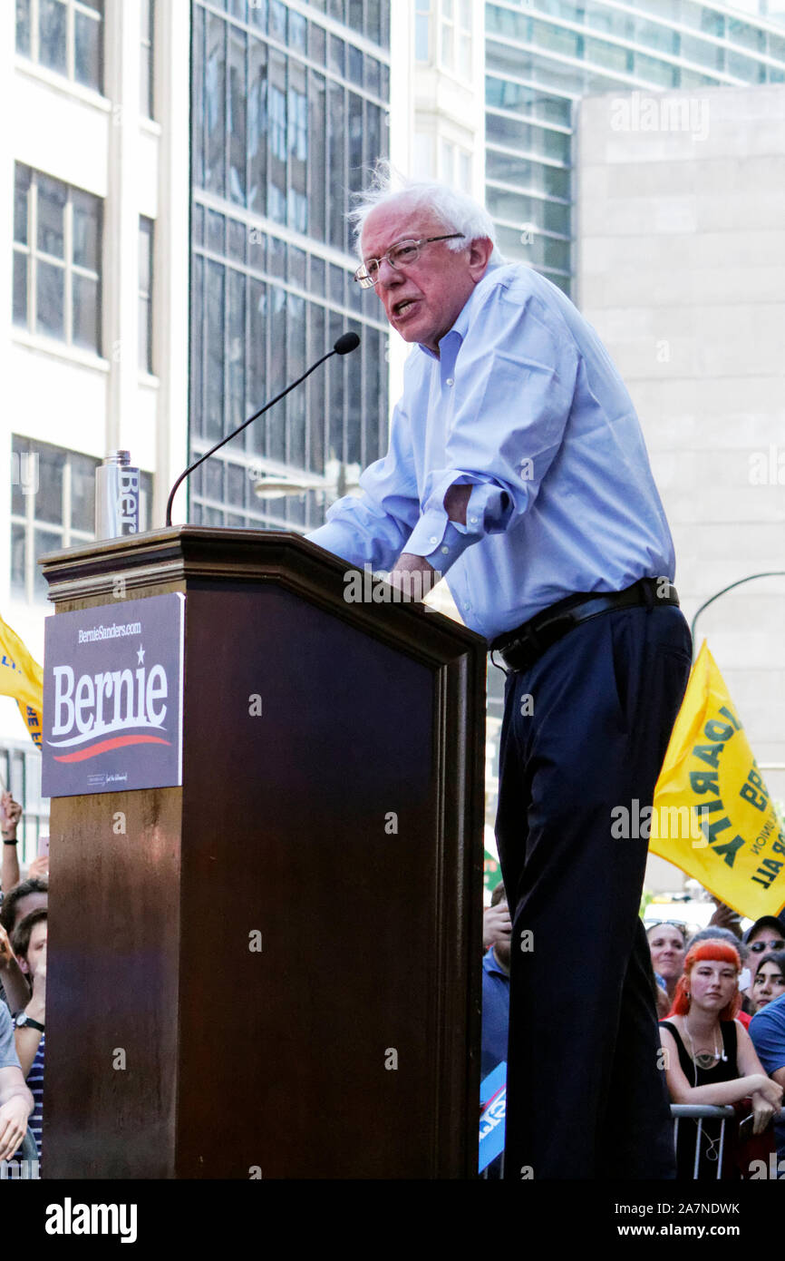 Philadelphia, PA, USA - July 15, 2019: 2020 Presidential candidate Sen. Bernie Sanders joins a rally to stop an impending hospital closure. Stock Photo