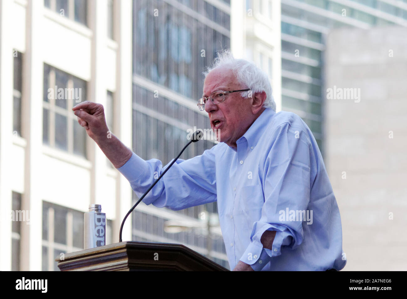 Philadelphia, PA, USA - July 15, 2019: 2020 Presidential candidate Sen. Bernie Sanders joins a rally to stop an impending hospital closure. Stock Photo