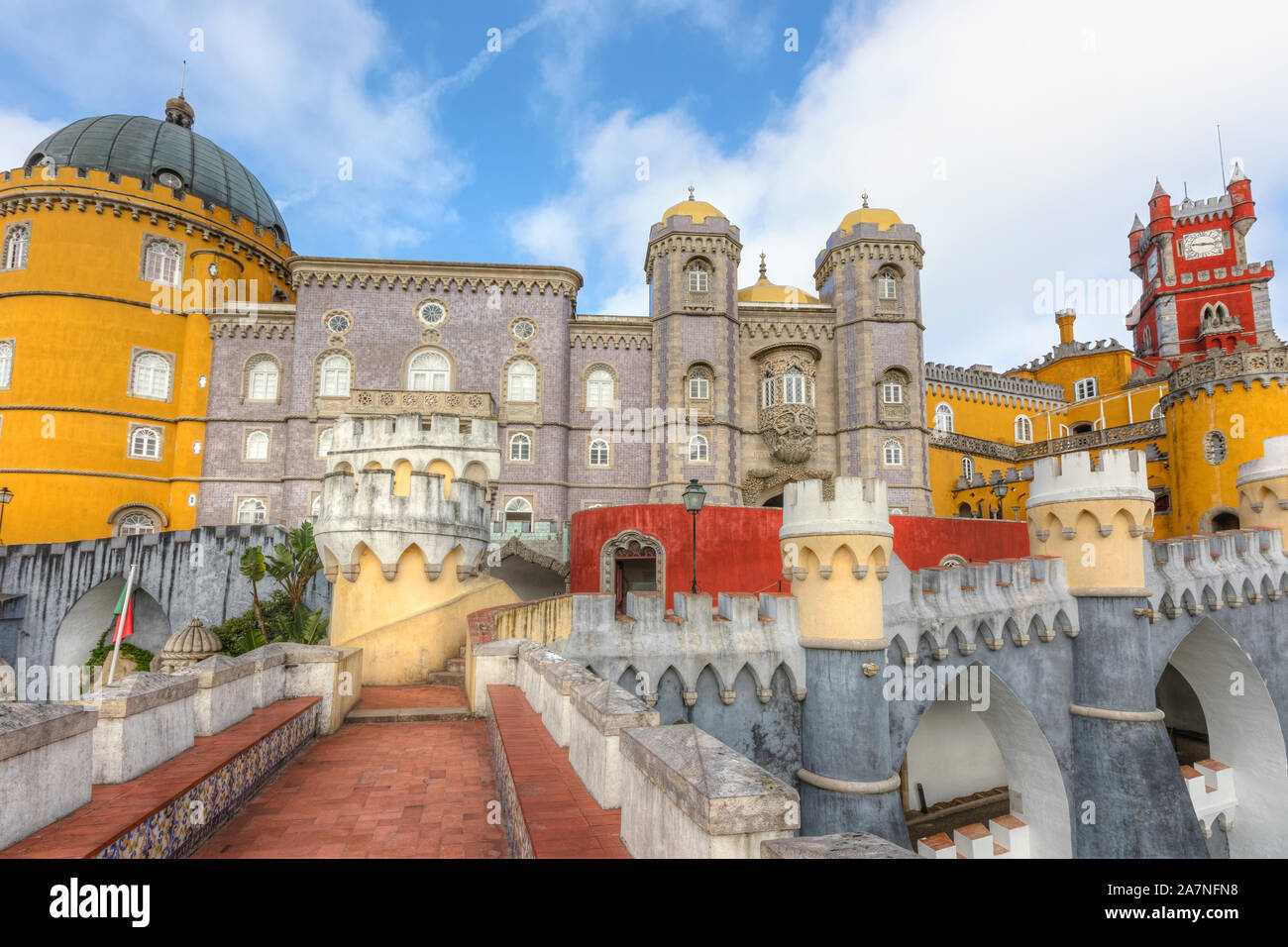 Sintra Palacio da Pena, view of the colorful landmark palace, the Palacio  da Pena sited on a hill to the south of Sintra, Portugal Stock Photo - Alamy