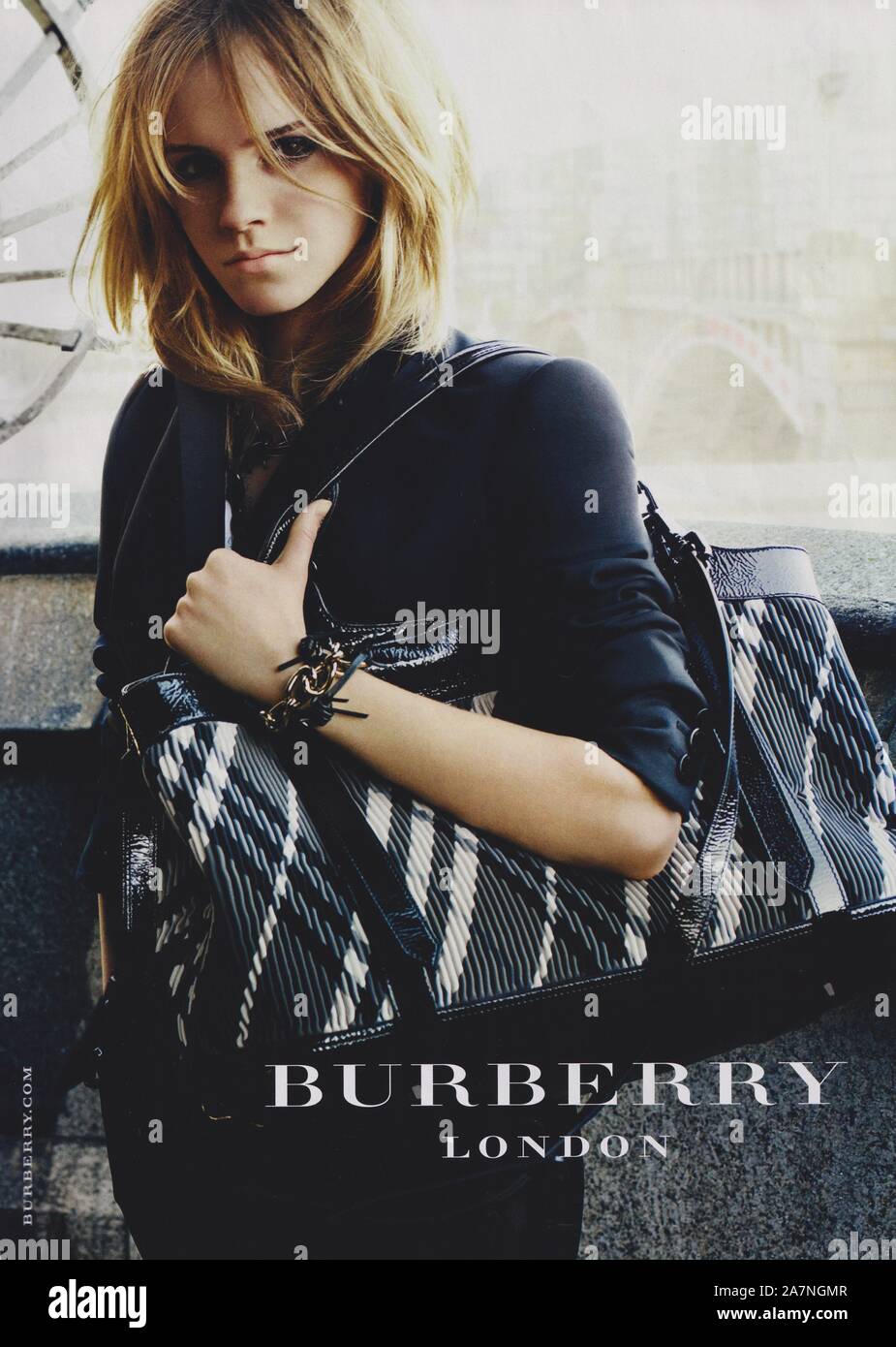 poster advertising Burberry fashion house with Emma Watson in paper  magazine from 2009 year, advertisement, creative Burberry advert from 2000s  Stock Photo - Alamy