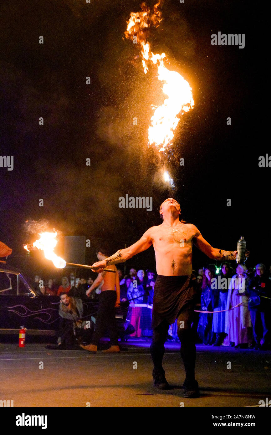 Parade of Lost Souls, fire show, Vancouver, British Columbia, Canada Stock Photo