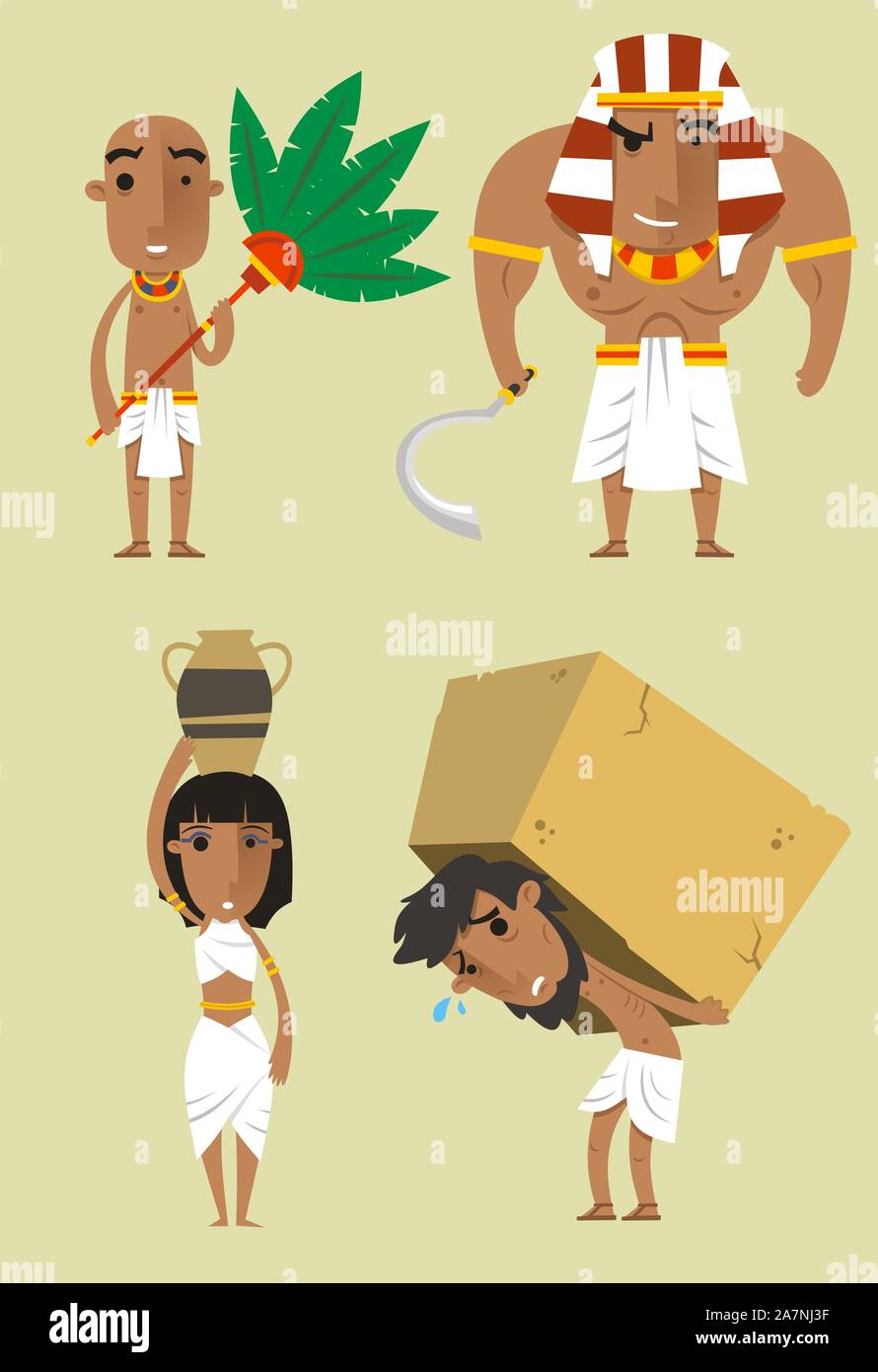 Egypt Egyptian People Pharaoh Woman Man Strength vector illustration. Stock Vector