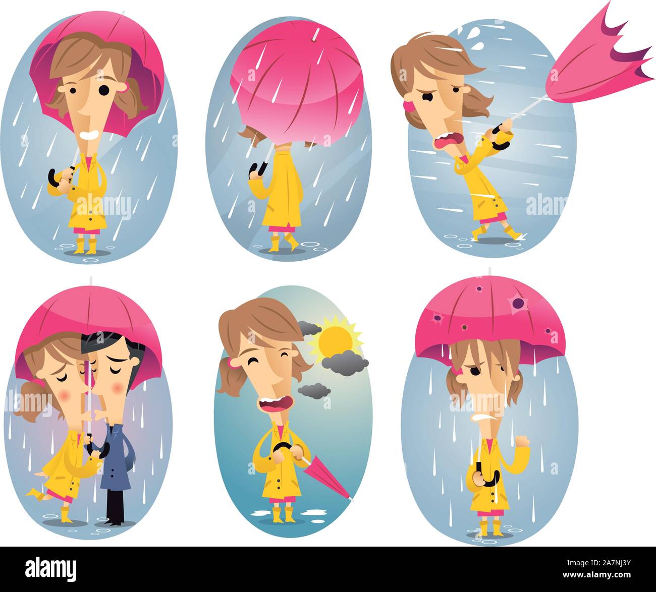 Cartoon girl in a storm holding umbrella Stock Vector Image & Art - Alamy