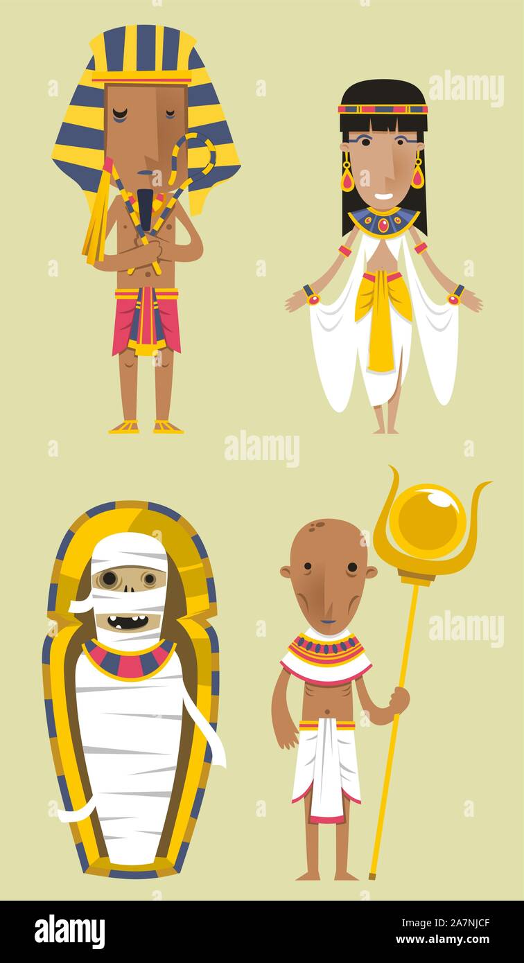 Egypt Egyptian People Pharaoh Caduceo Clothes vector illustration. Stock Vector