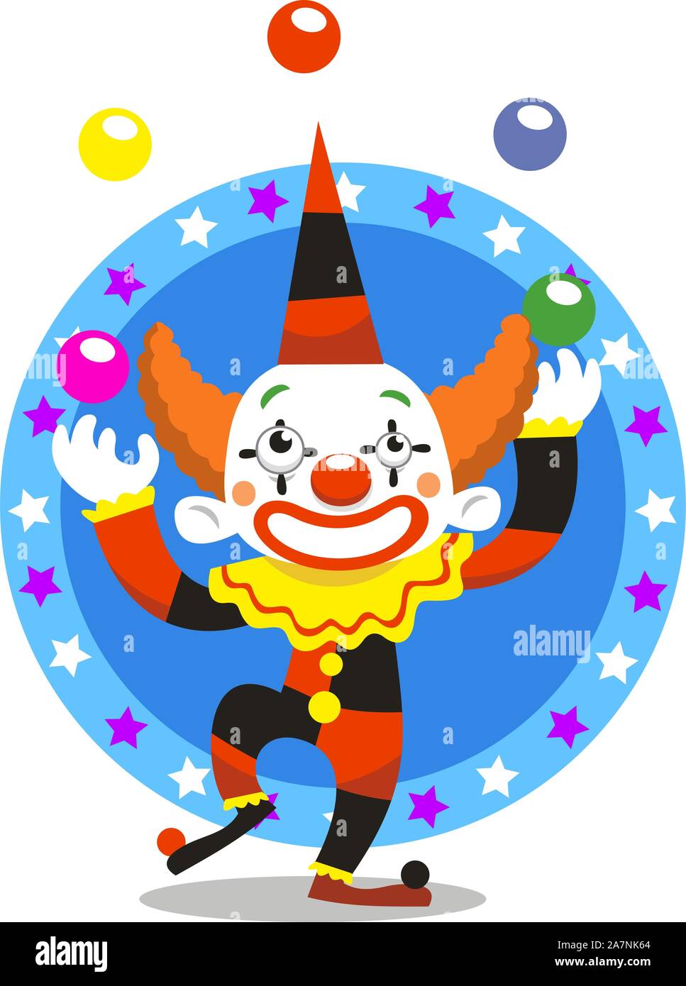 Clown juggling with balls in the circus vector cartoon illustrations ...