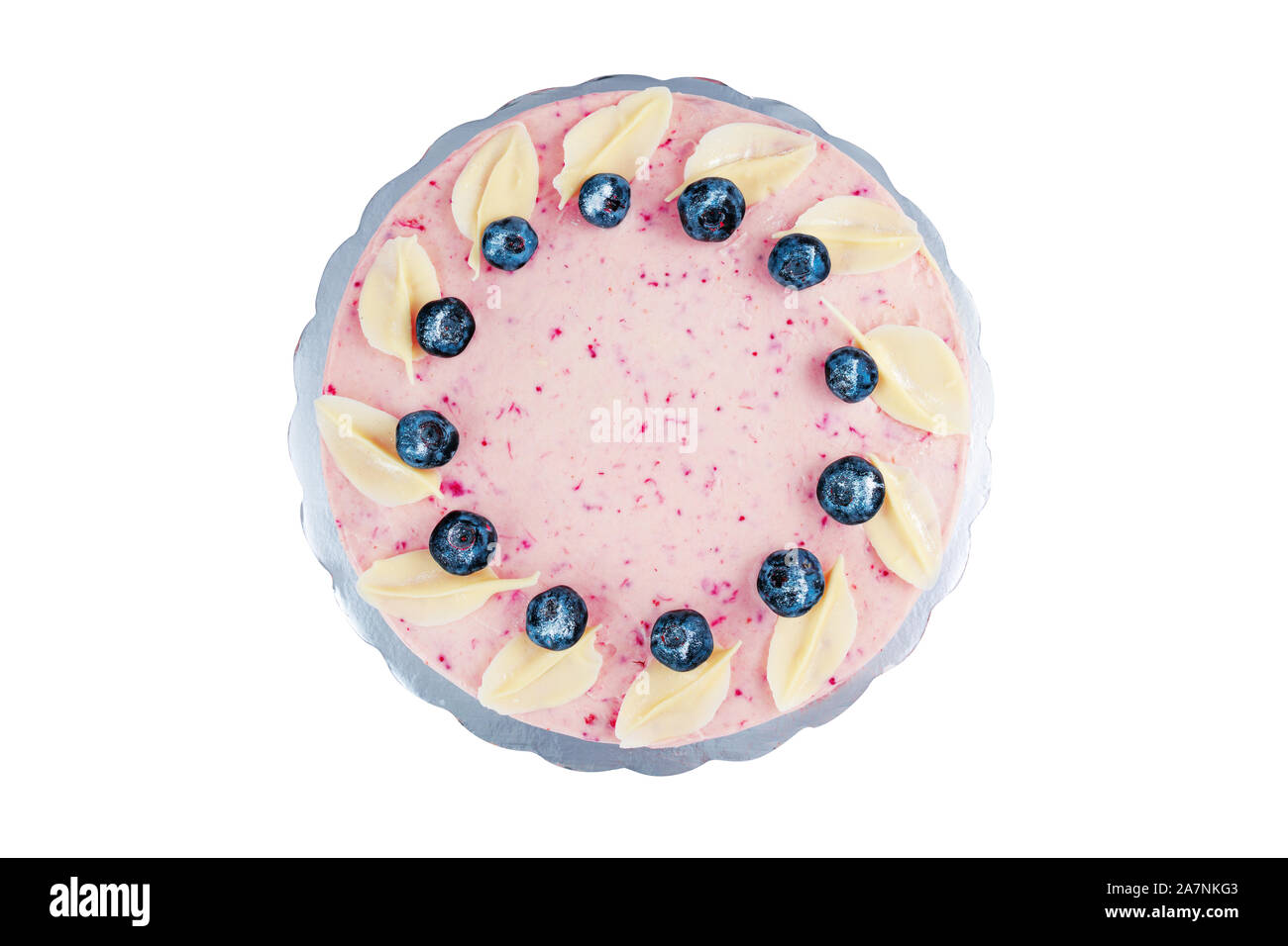 Cake chocolate with yogurt cream and blueberries fruits isolated on white background Stock Photo