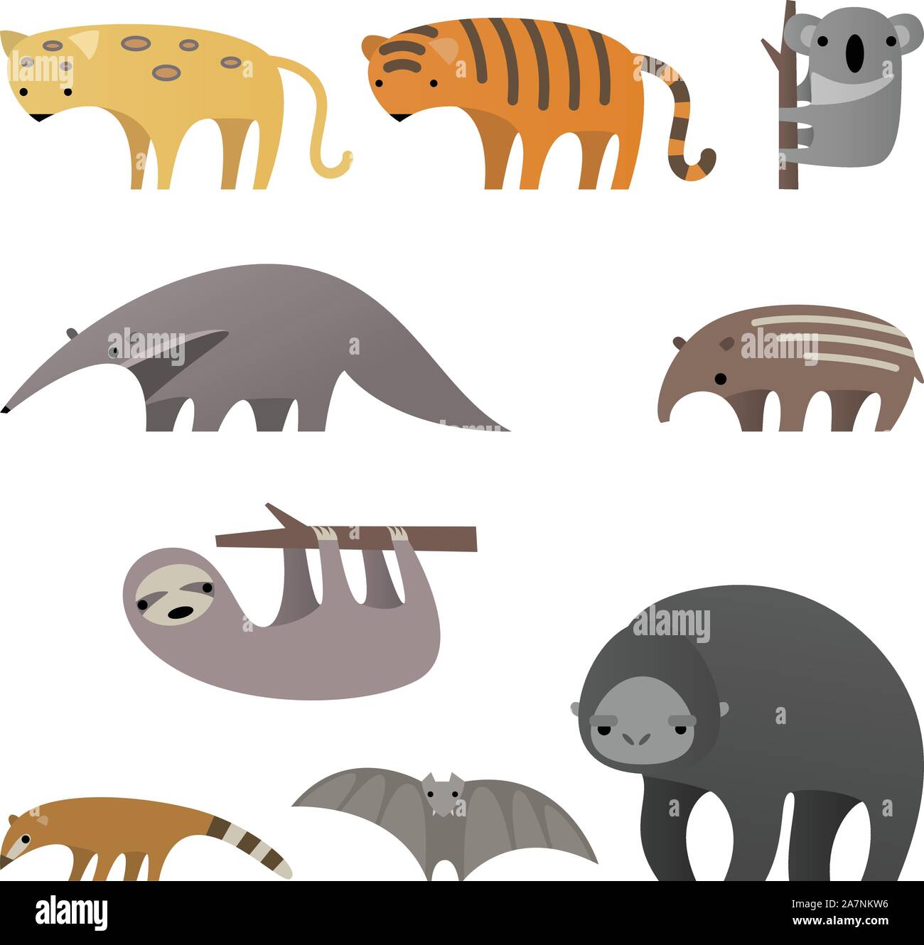 Stylish cartoon Jungle animals vector illustration. Stock Vector