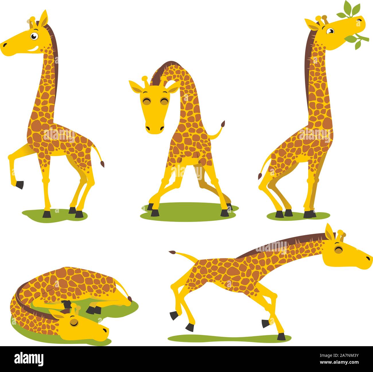 Giraffe standing eating sleeping running animal theme set Stock Vector