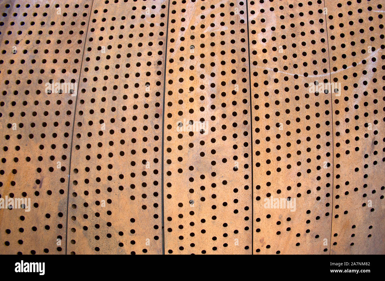 Close-up detail of the holes in the 10-ton sculpture called Nimbus by Tristan Al-Haddad in downtown Minneapolis, Minnesota Stock Photo