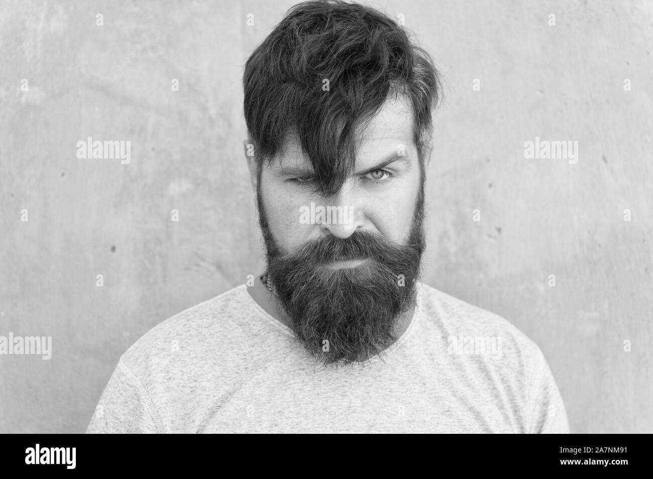 Cut Bangs Cool Hipster With Beard Need Haircut Barber Salon And