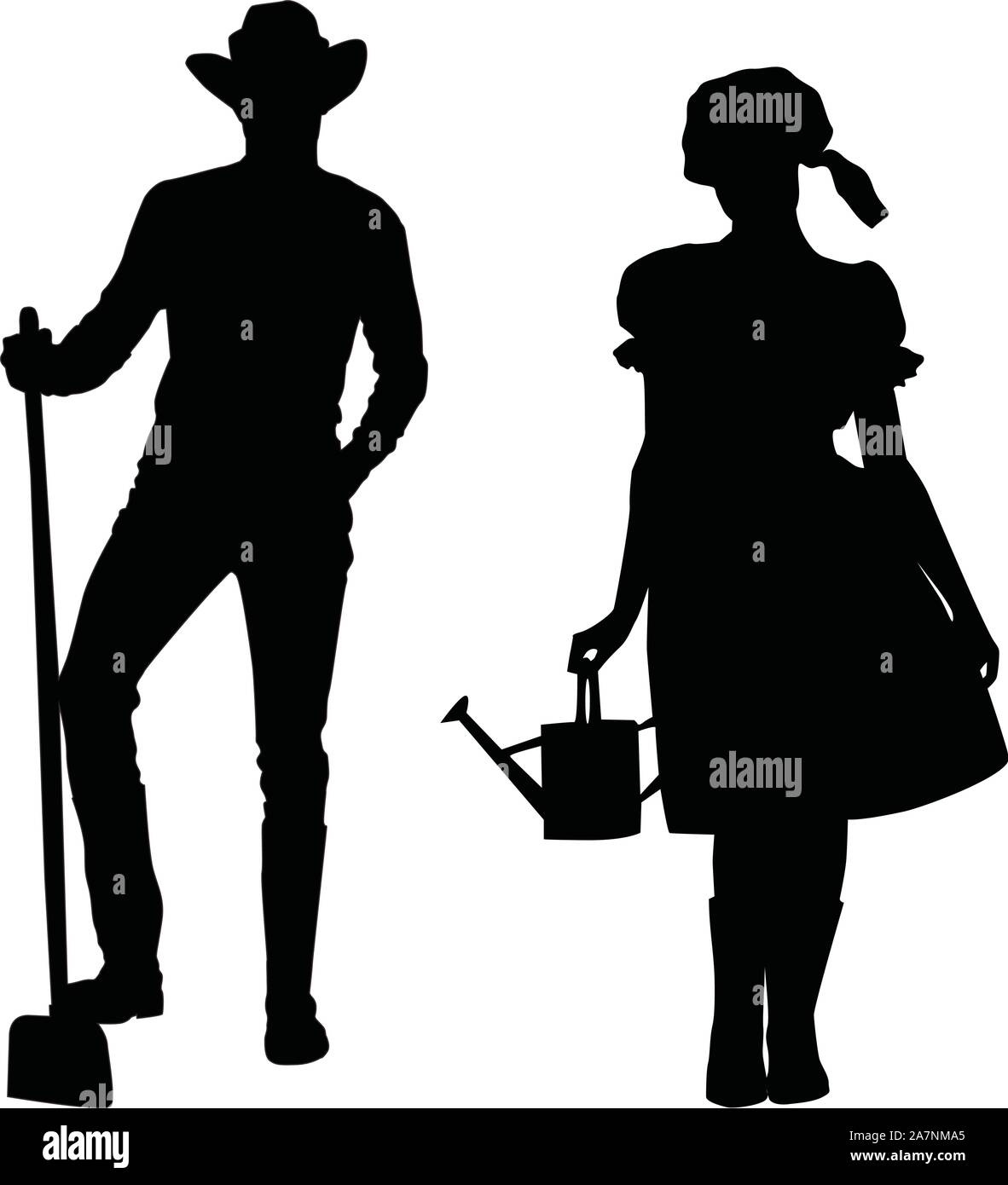 couples of farmer silhouette Stock Vector