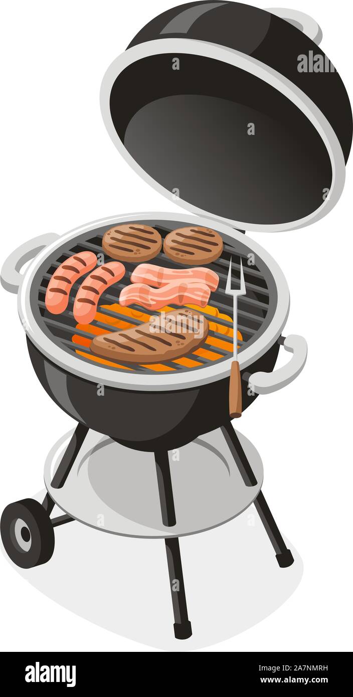 Whole Charcoal Barbecue Grill Vector Illustration. Stock Vector
