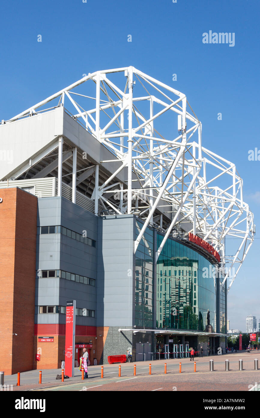 Main entrance to Manchester United Old Trafford football ground, Sir Matt Busby Way, Stretford, Trafford, Greater Manchester, England, United Kingdom Stock Photo