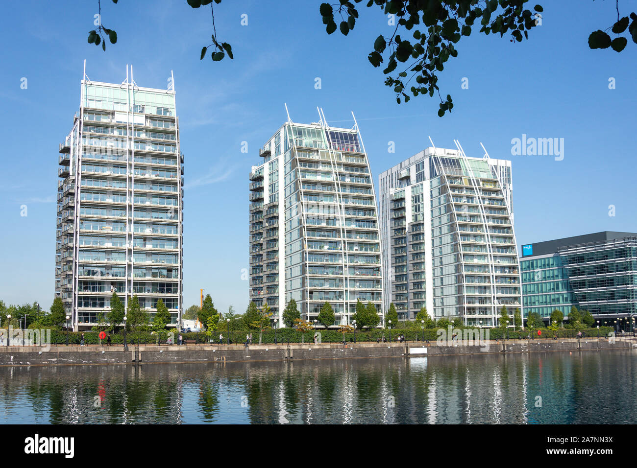 The NV high-rise apartment buildings, Salford Quays, Salford, Manchester, Greater Manchester, England, United Kingdom Stock Photo