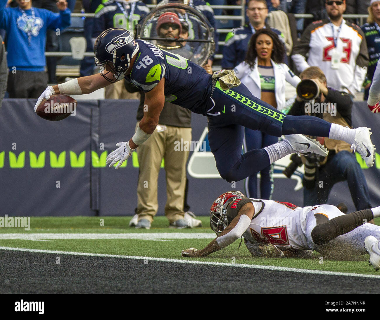 November 3, 2019: Seattle Seahawks wide receiver Tyler Lockett (16) dances  away form Tampa Bay Buccaneers defensive back Sean Murphy-Bunting (26)  during the NFL football game between the Tampa Bay Buccaneers and