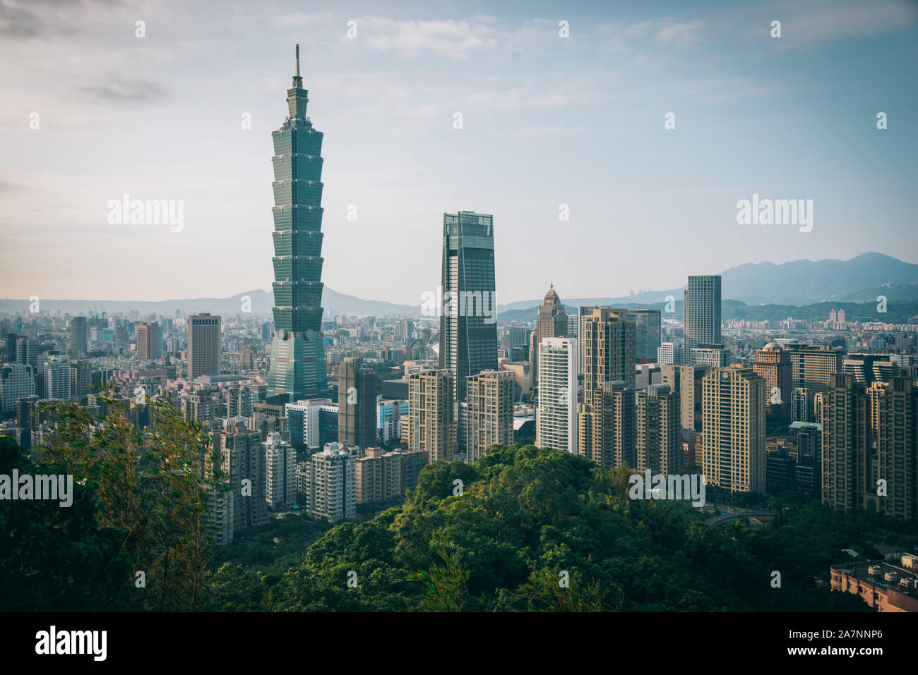Overlook of Taipei 101 on top of mountain Stock Photo