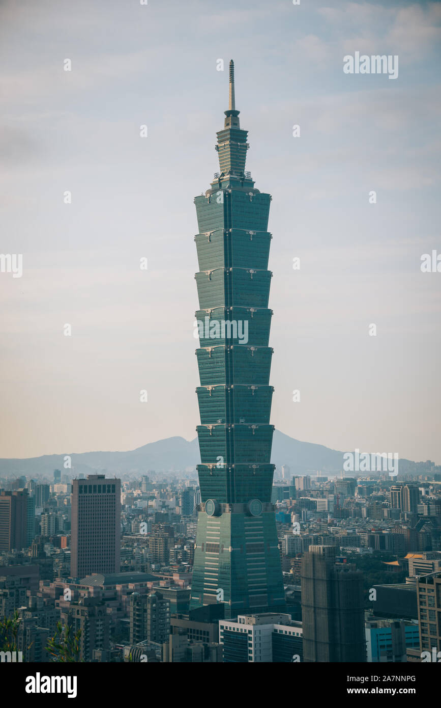 Overlook of Taipei 101 on top of mountain Stock Photo