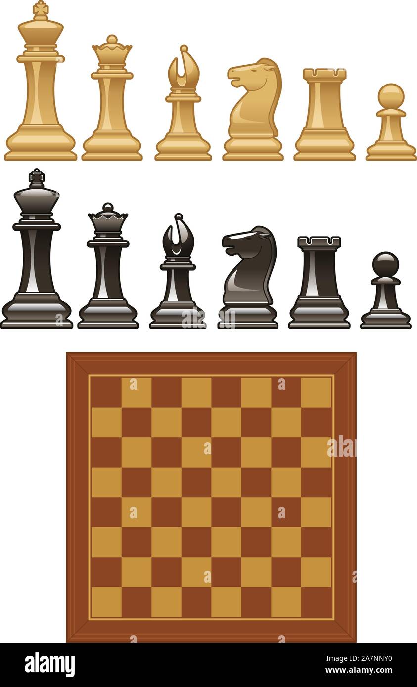 Set of vector Chess pieces and board vector icon illustrations. Stock Vector