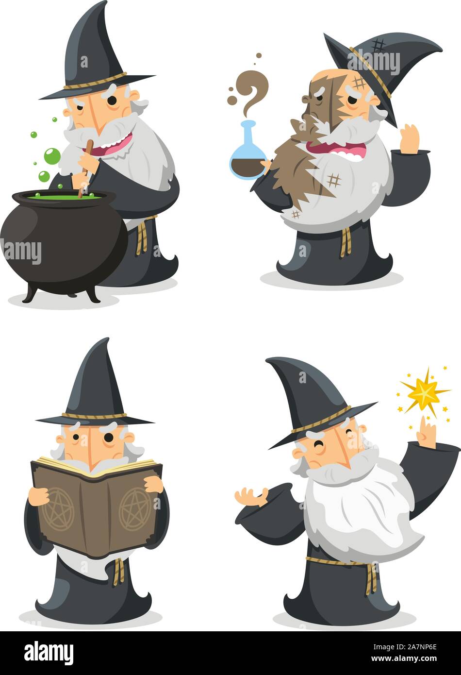 Magic Witch Wizard With long white magician beard vector illustration. Stock Vector