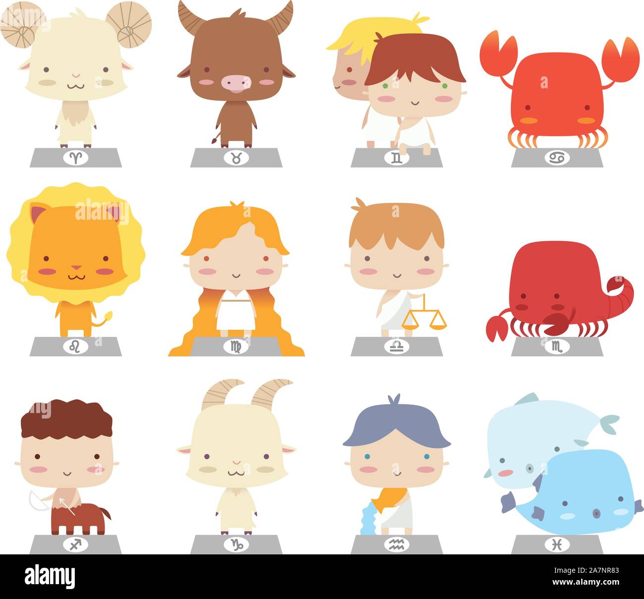 cartoon zodiac characters manga symbols Stock Vector