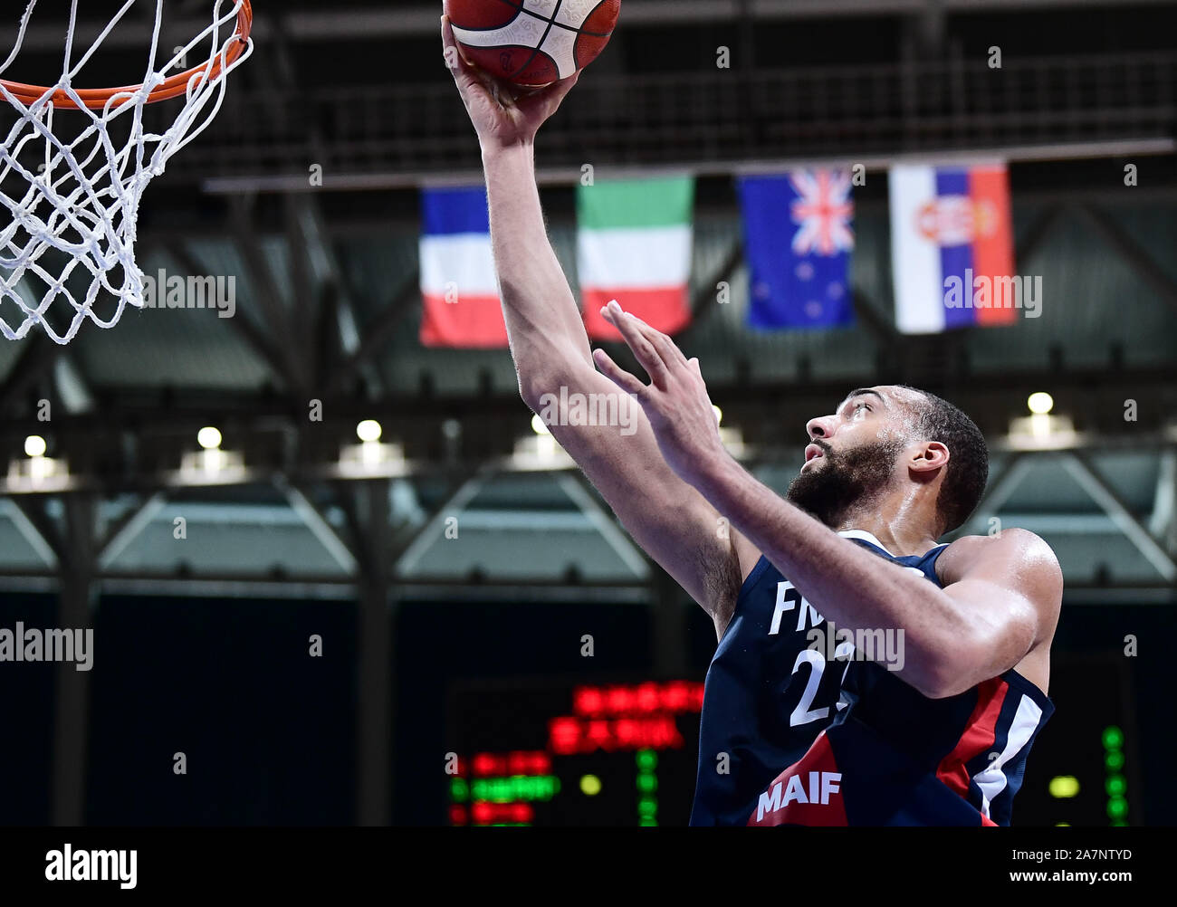 Rudy GobertBourgarel, a French professional basketball player, jumps