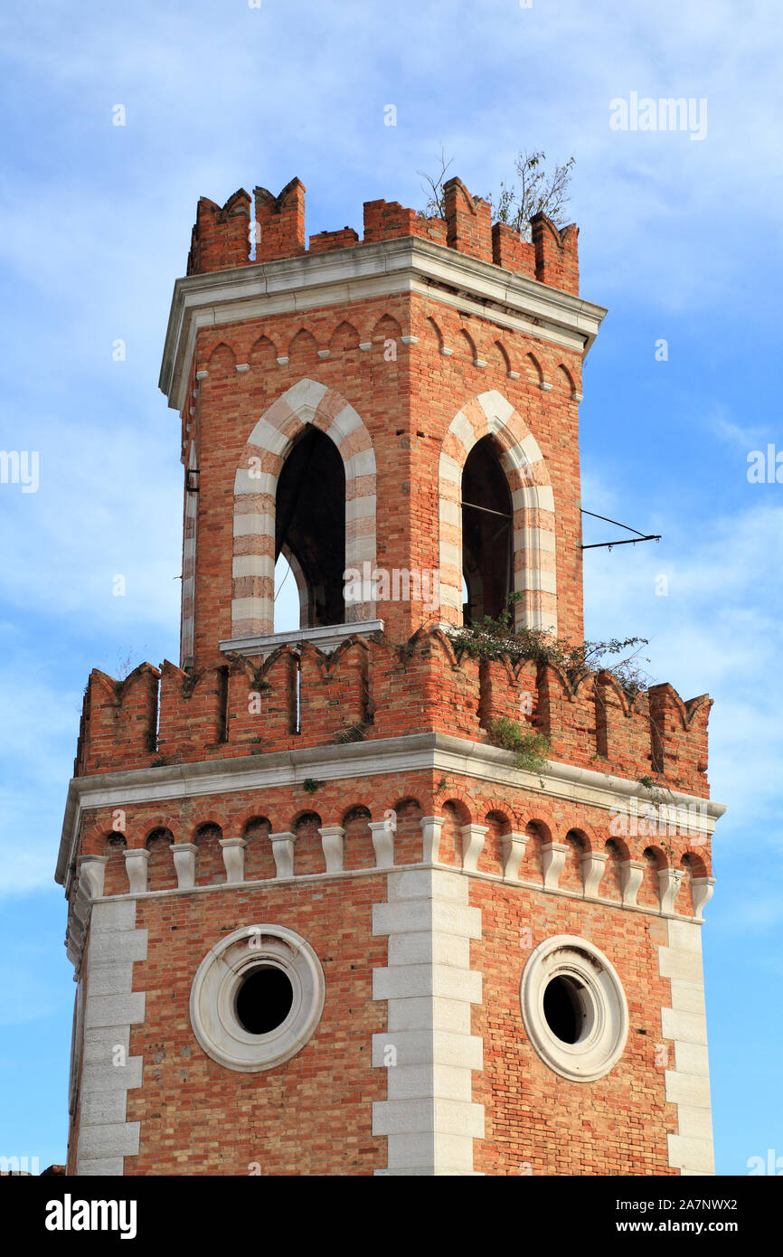 Old historic lookout tower at Porta Nuova of the Arsenale Stock Photo