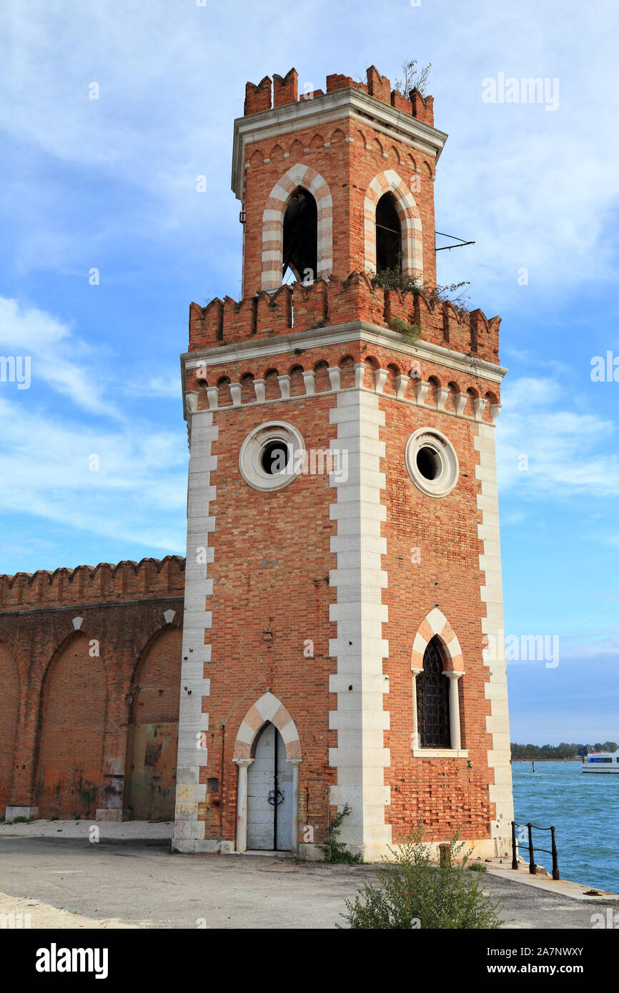 Old historic lookout tower at Porta Nuova of the Arsenale Stock Photo