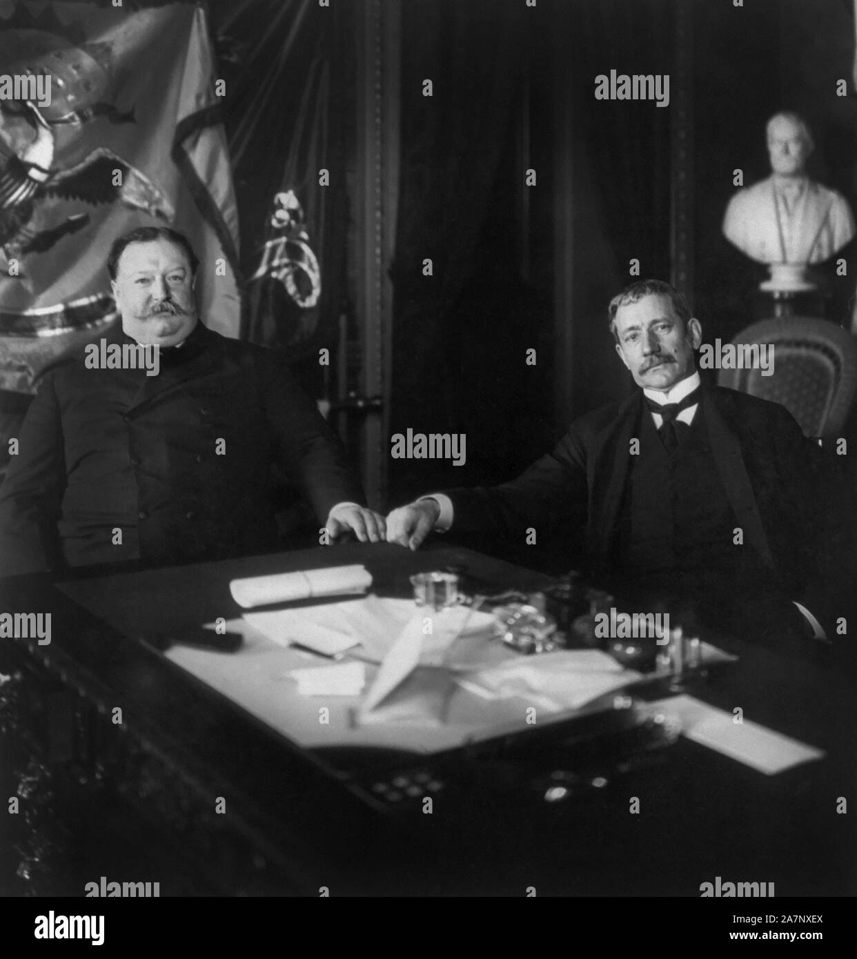 U.S. Secretary of War William Howard Taft with Elihu Root, Photograph by Barnett McFee Clinedinst, 1904 Stock Photo