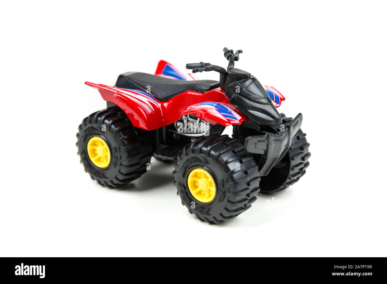 Red toy plastic quad atv on a white background Stock Photo Alamy