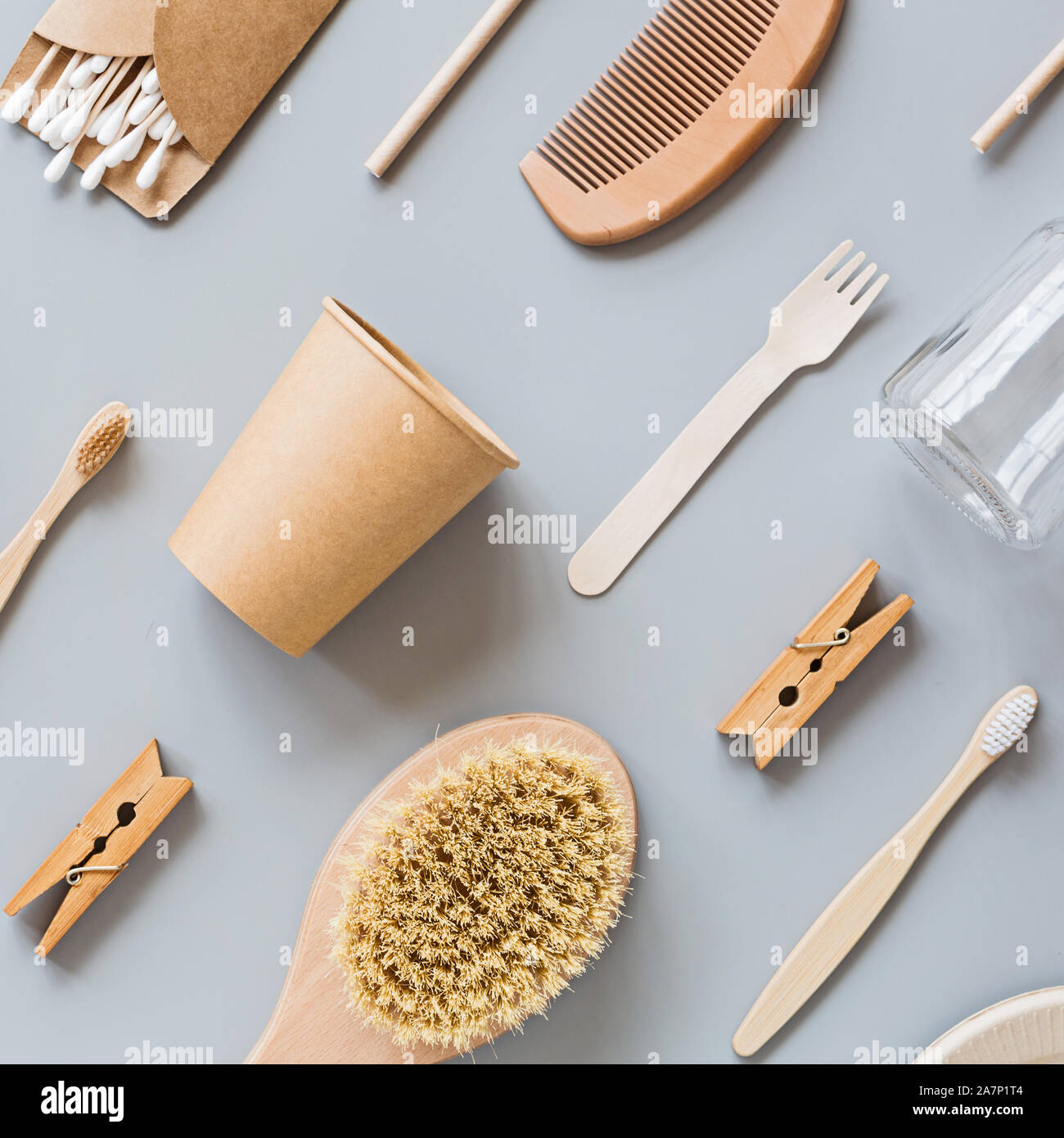 eco natural paper products flat lay on gray background. sustainable ...