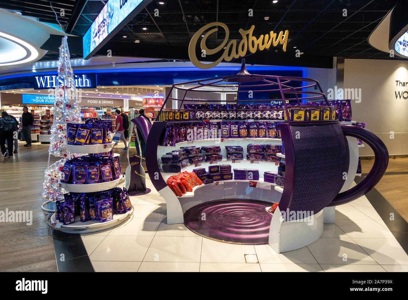 A Cadbury chocolate stall in Heathrow Airport Terminal 3 Stock Photo