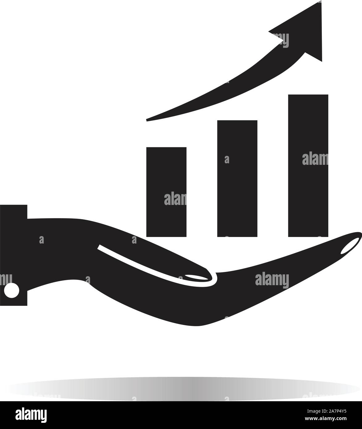 chart icon with hand on white background. chart icon with hand sign ...