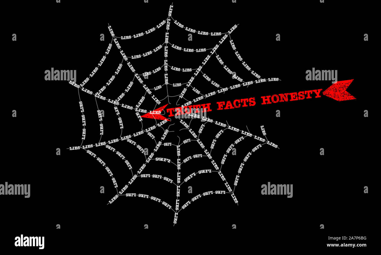 A web of lies broken by truth, facts and honesty, concept illustration Stock Photo