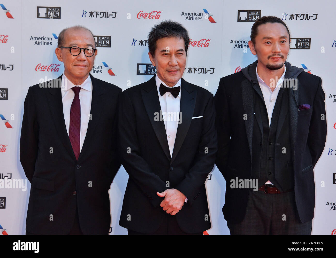 (L-R)Director Fay Yu, actor Koji Yakusho and producer Terence Chang attend the opening ceremony of Tokyo International Film Festival 2019 at Roppongi Hills on October 28, 2019 in Tokyo, Japan. Stock Photo