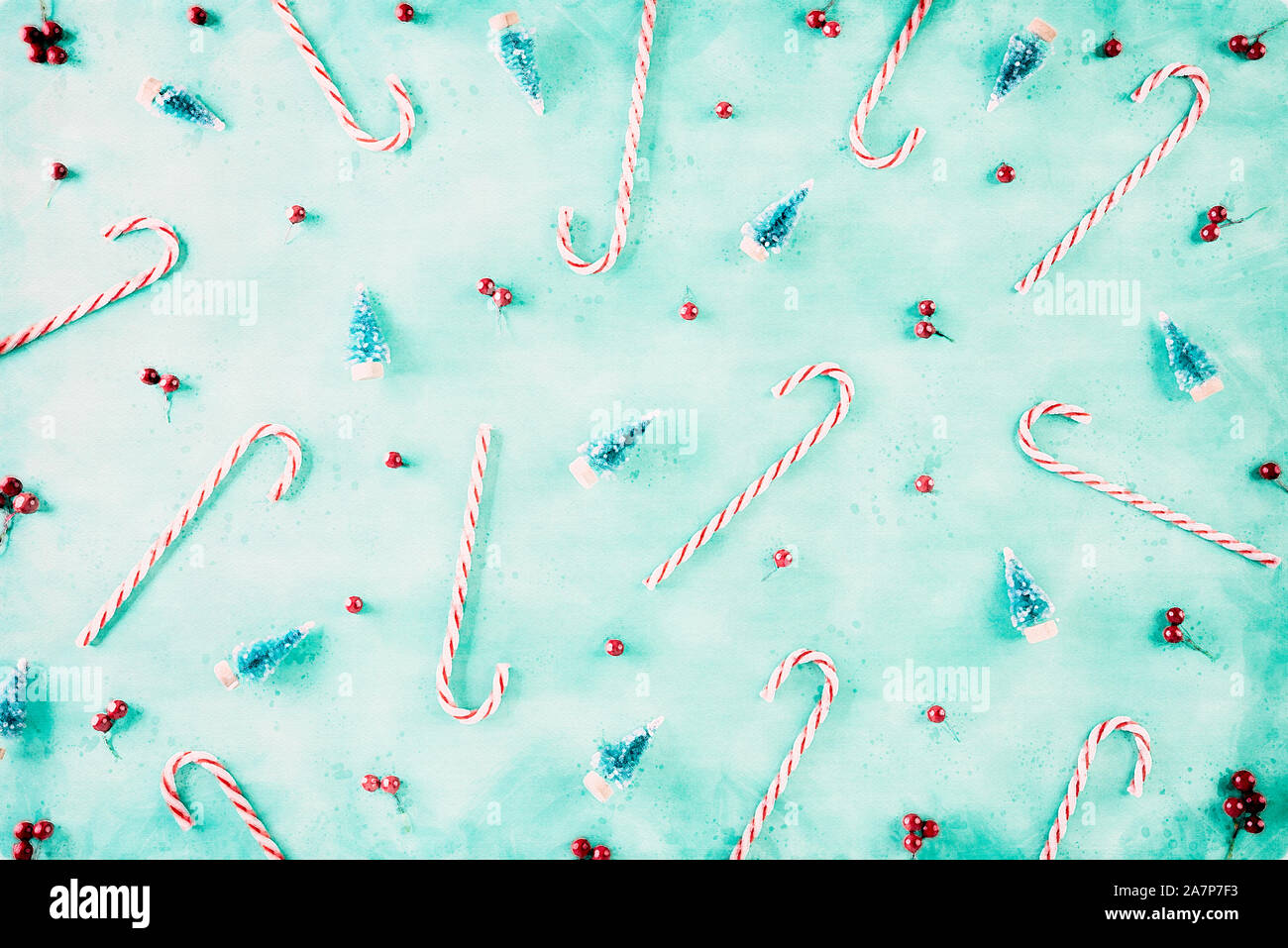 Watercolor Painting Christmas Holidays Composition Top View