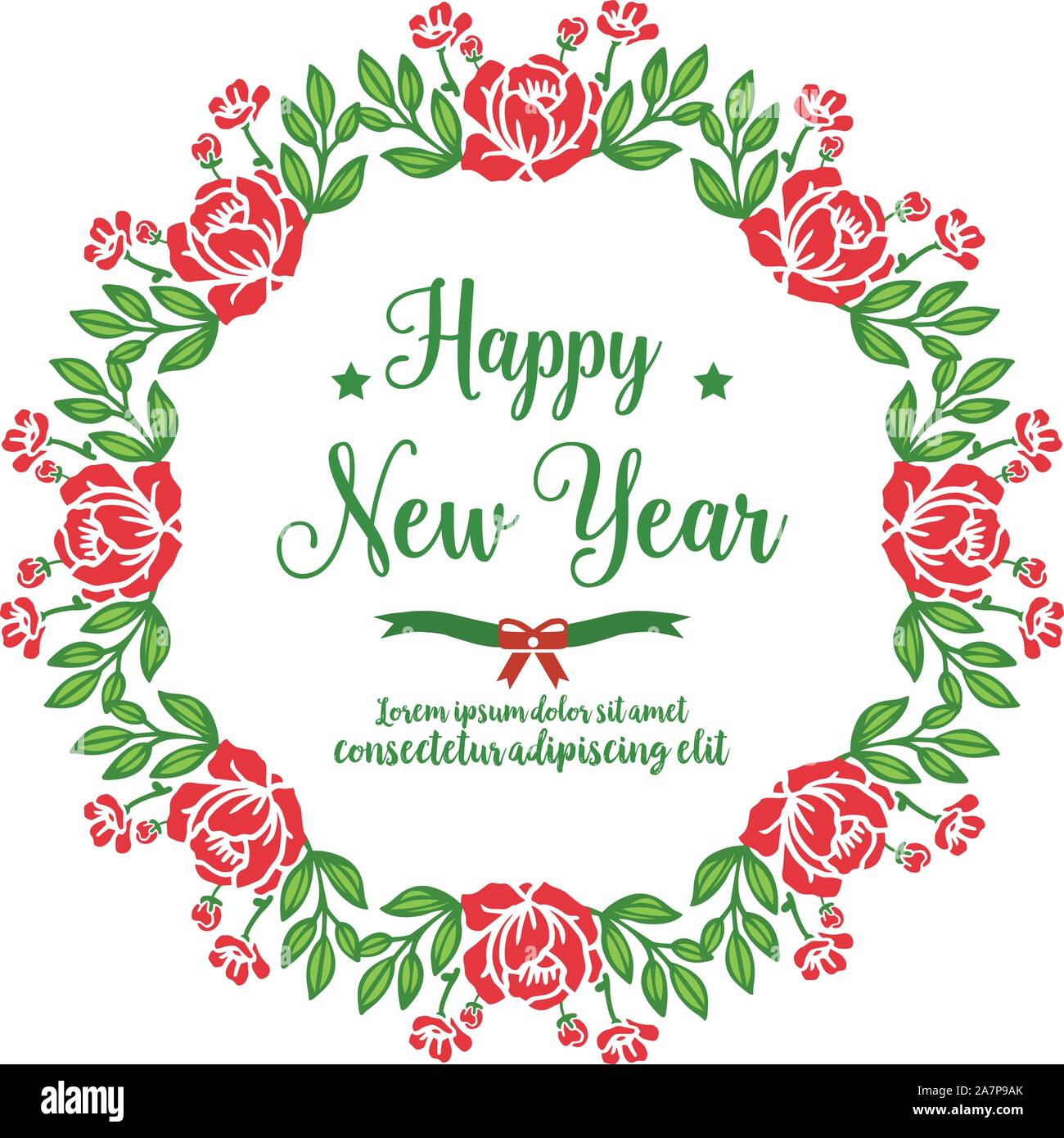 Greeting card design vintage happy new year, with ornate green leaves ...