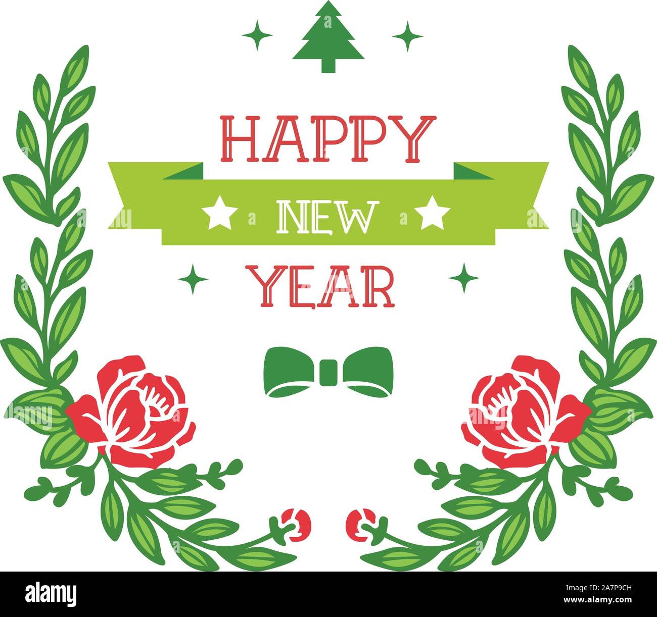 Greeting card design vintage happy new year, with ornate green leaves ...