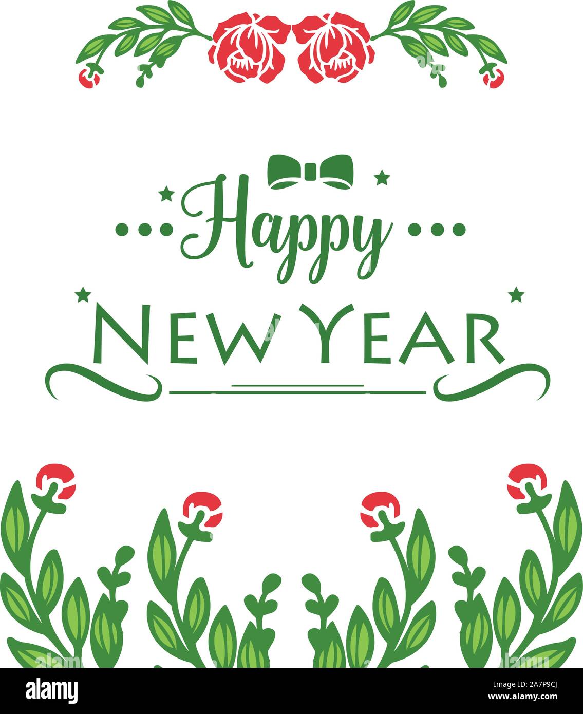 Poster ornament happy new year with seamless red flower frame drawing ...