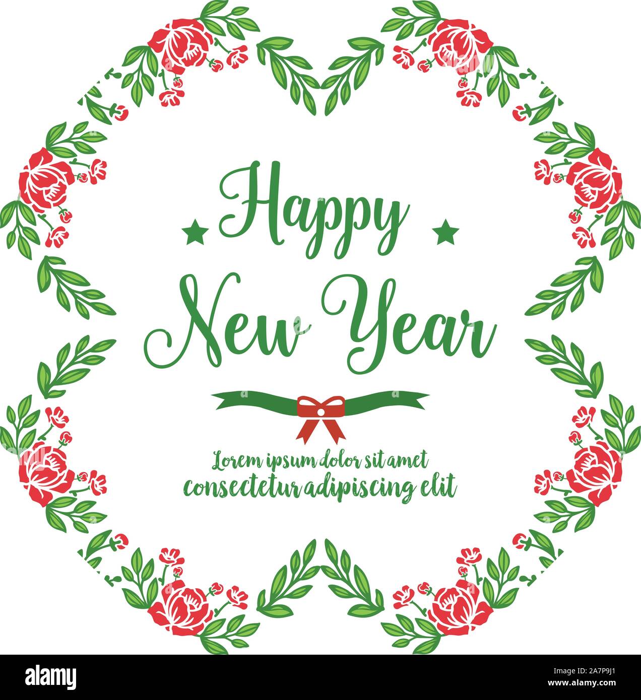 Ornate of card happy new year with beauty of green leafy flower frame ...