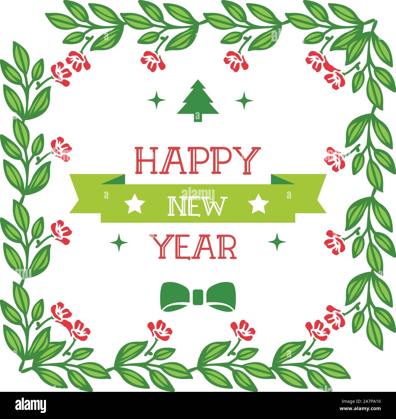 Ornate of card happy new year with beauty of green leafy flower frame ...