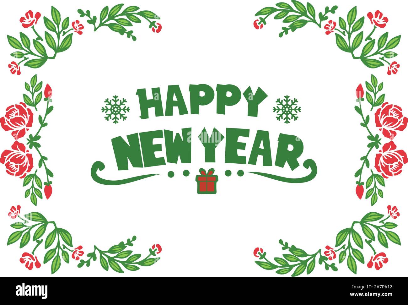 Ornate of card happy new year with beauty of green leafy flower frame ...