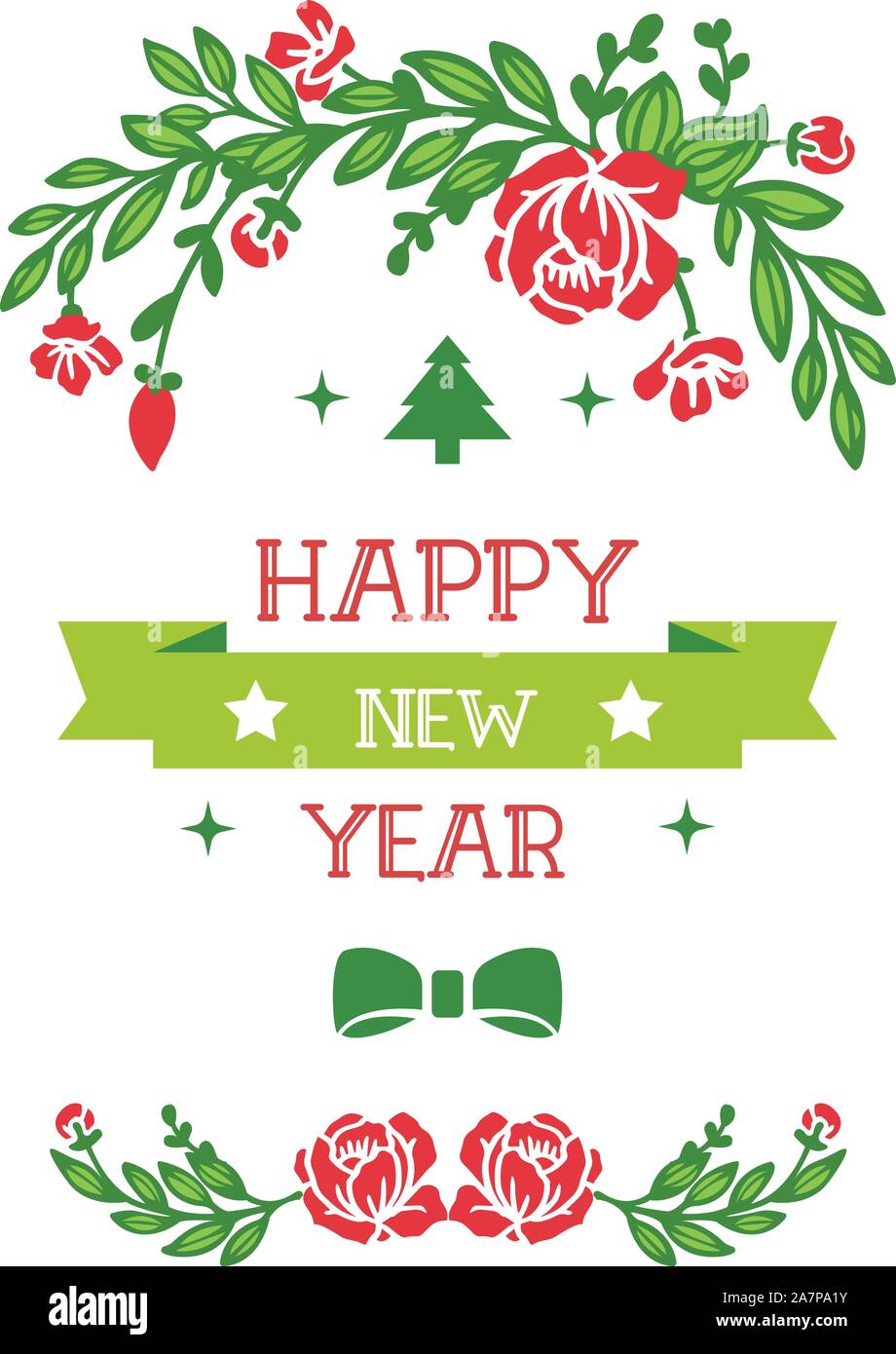 Ornament text happy new year with style wallpaper red flower frame ...