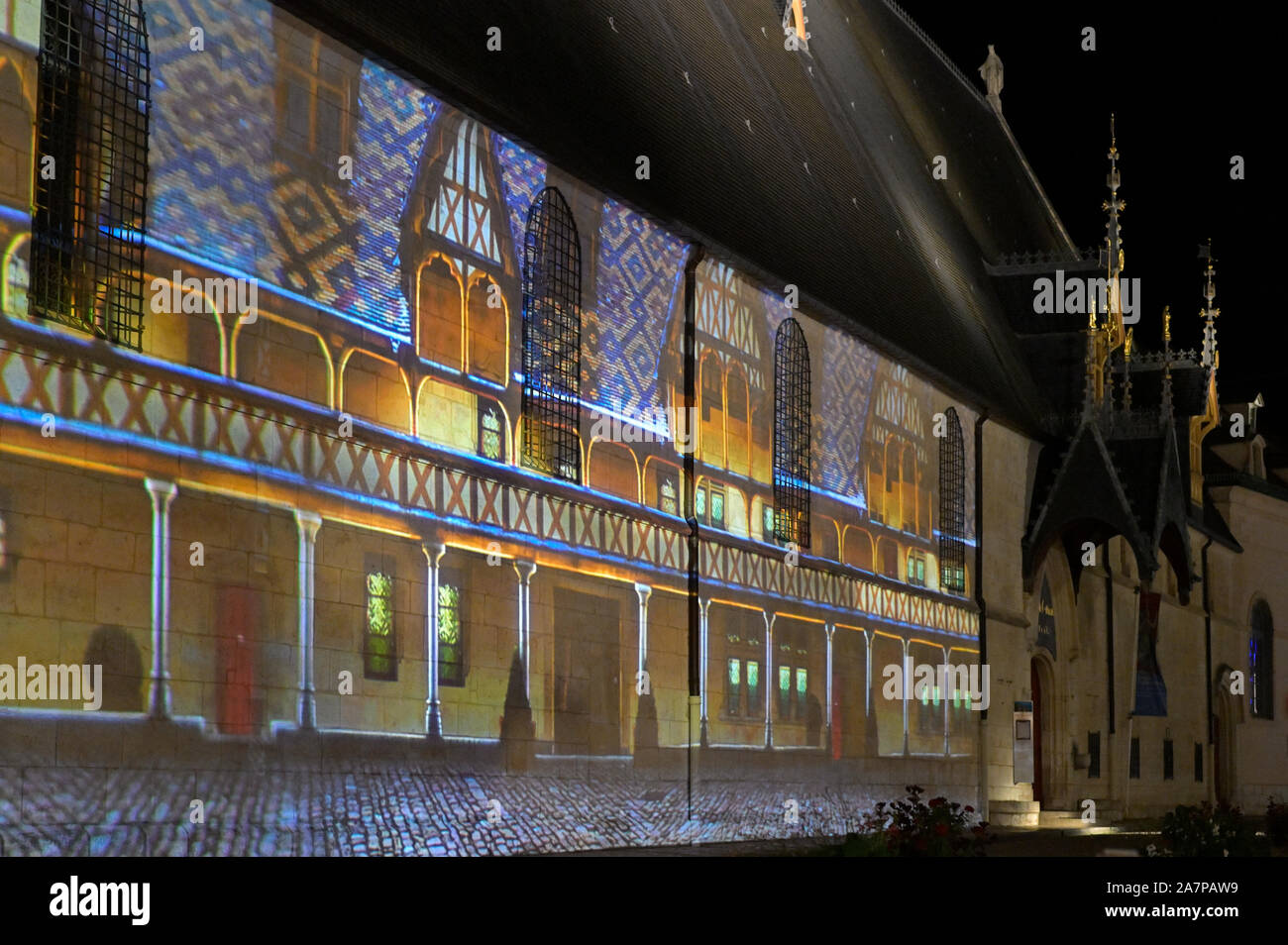 The Sound and Light show at Hospices de Beaune (museum), Beaune FR Stock Photo