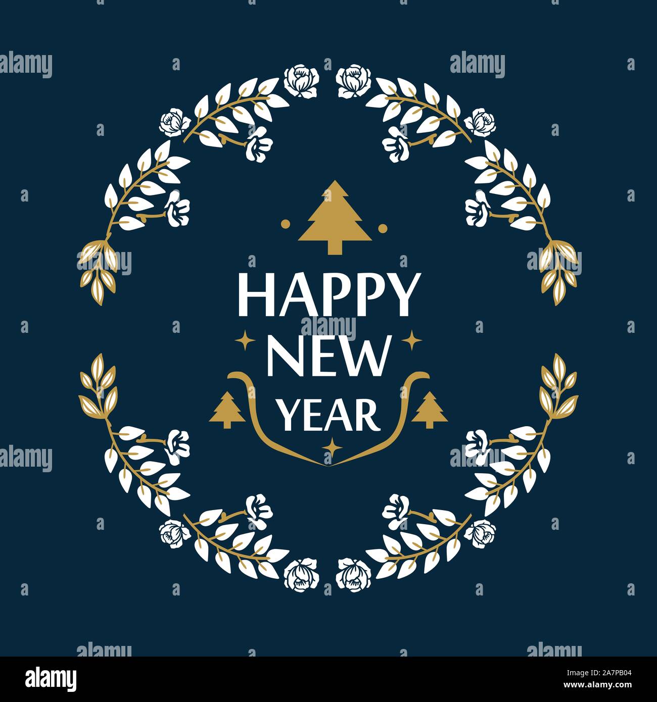 Card template happy new year with white leaf flower frame, isolated on ...