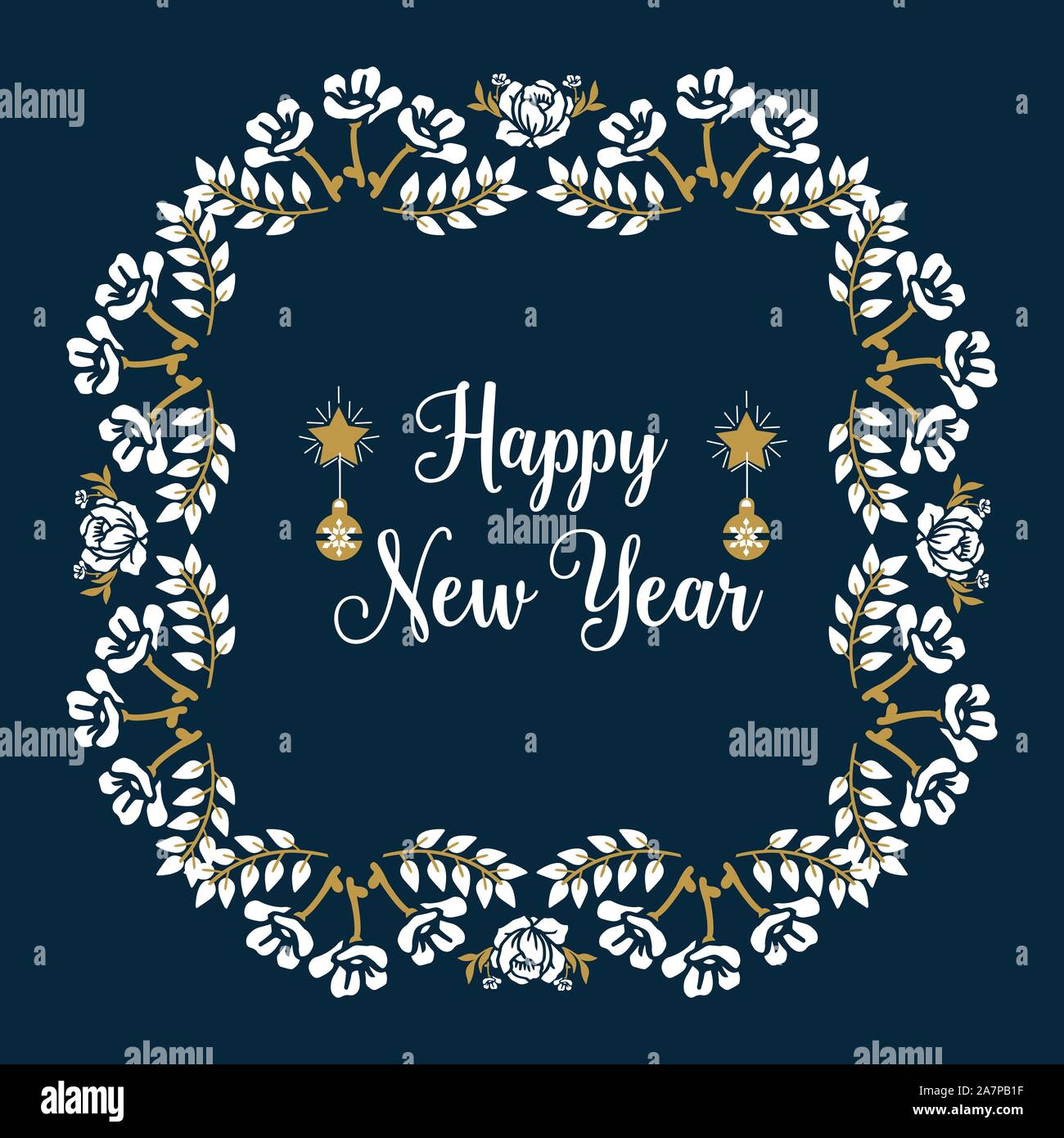 Poster or banner for happy new year, with abstract white rose flower ...